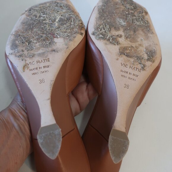 Womens Vic Matie Brown Open Asymmetric Square Toe Sculpted Wedge Heel 38 US/8 - Picture 7 of 10